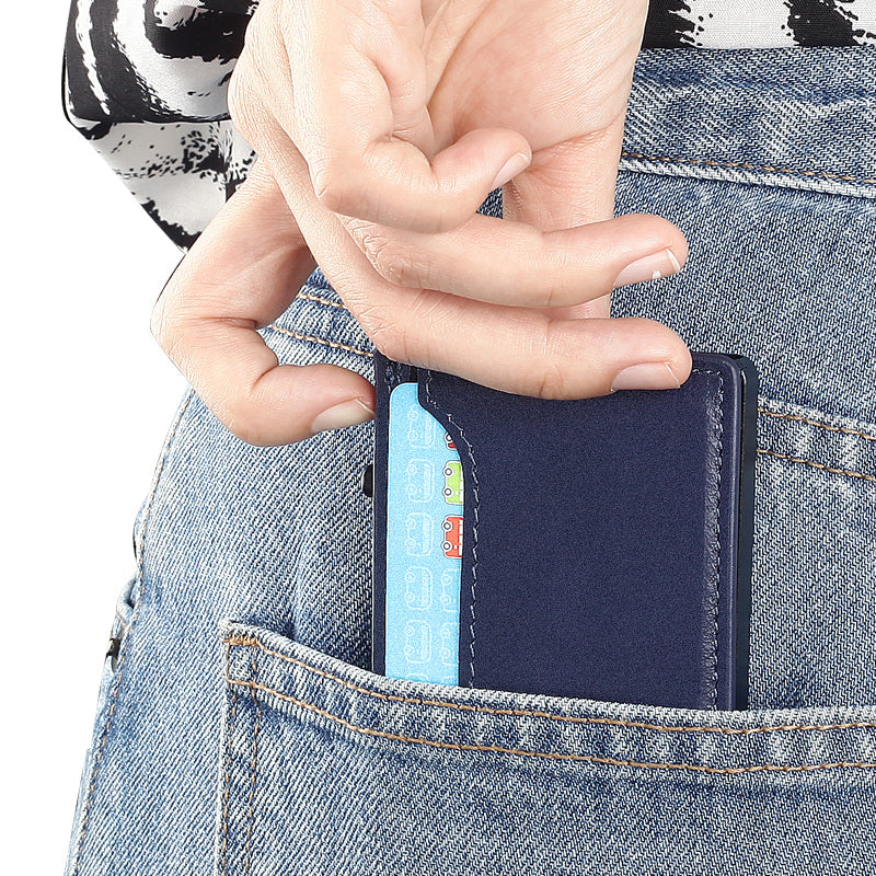 Tarjetero TOYFID de Aluminio con Funda de Piel PU · Expulsor Automático y Bloqueo RFID