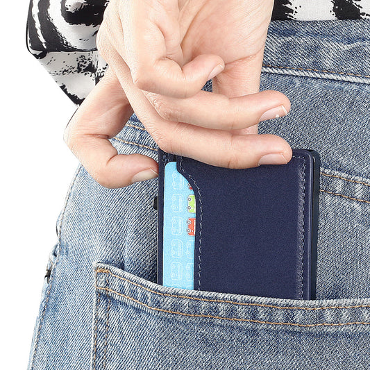 Tarjetero TOYFID de Aluminio con Funda de Piel PU · Expulsor Automático y Bloqueo RFID