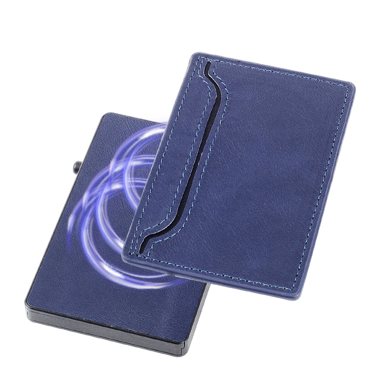 Tarjetero TOYFID de Aluminio con Funda de Piel PU · Expulsor Automático y Bloqueo RFID