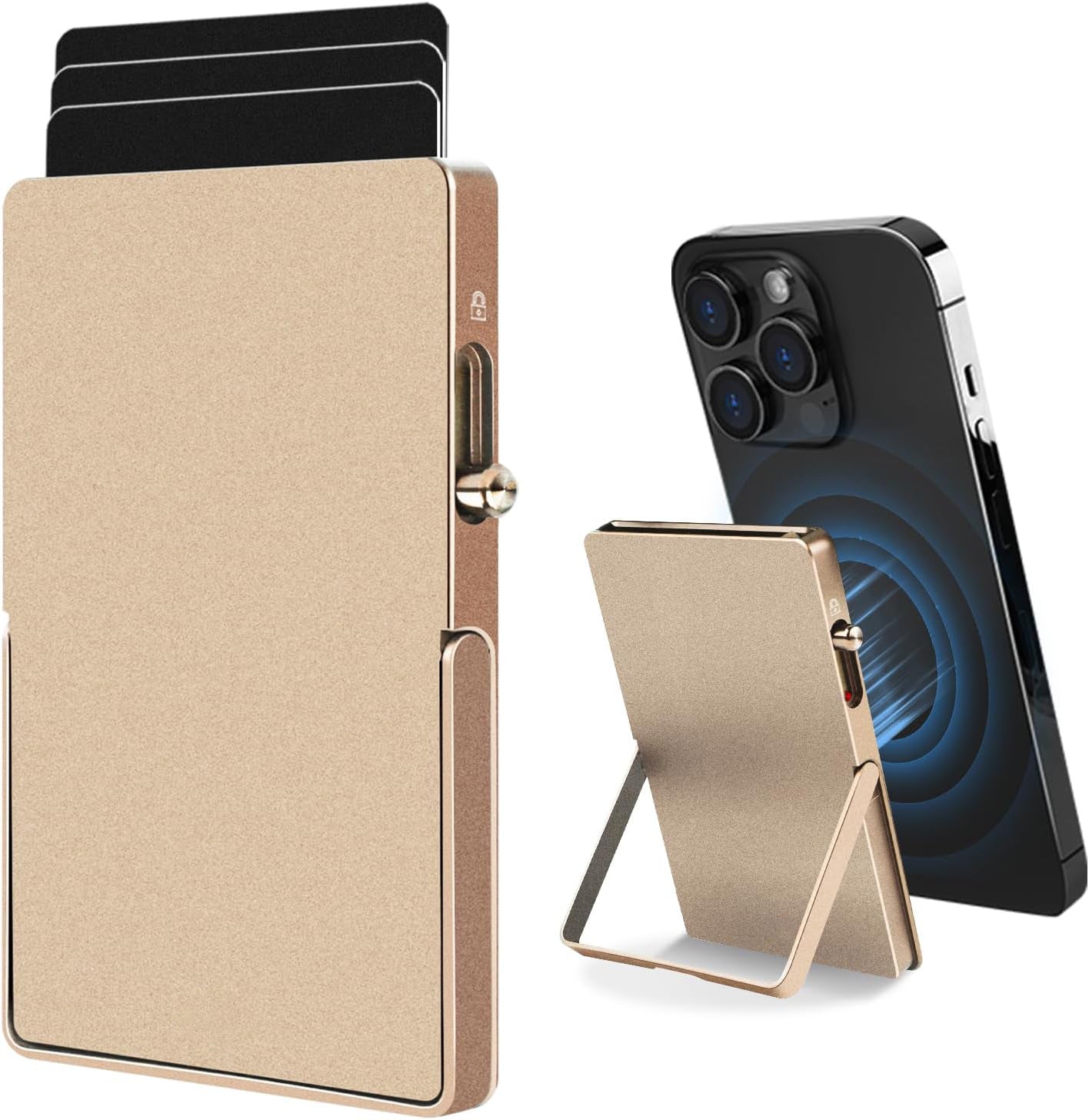 Cartera Metálica RFID TOYFID · Tarjetero Pop-Up con Soporte Ajustable para MagSafe