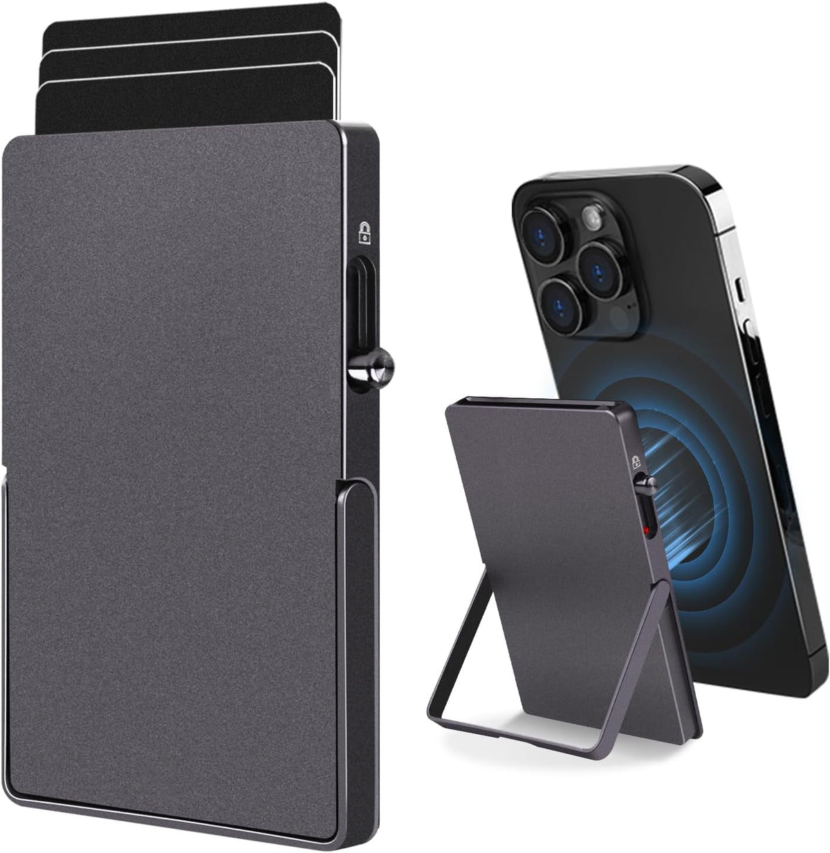 Cartera Metálica RFID TOYFID · Tarjetero Pop-Up con Soporte Ajustable para MagSafe